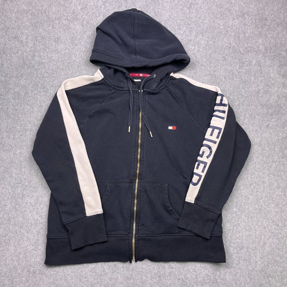 tommy hilfiger sports hoodie blue full zip sweatshirt large